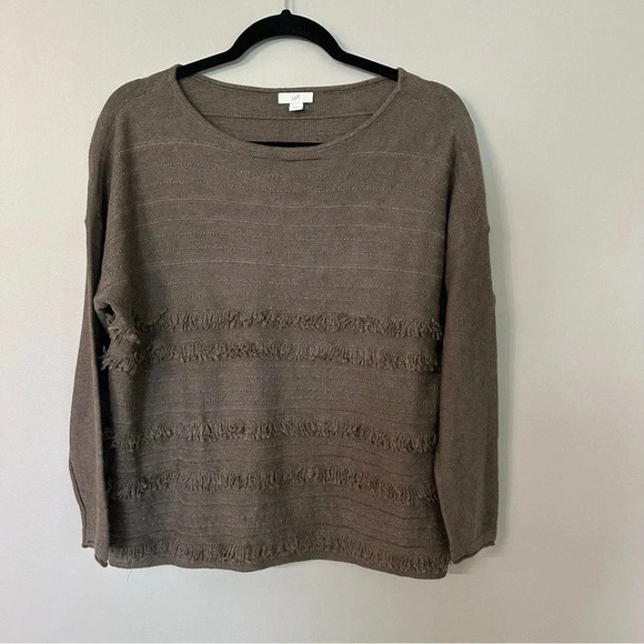 J. Jill Women’s Long Sleeve Taupe Rounded Neck Fringe Detail Sweater Sz XSP GUC - Picture 3 of 8